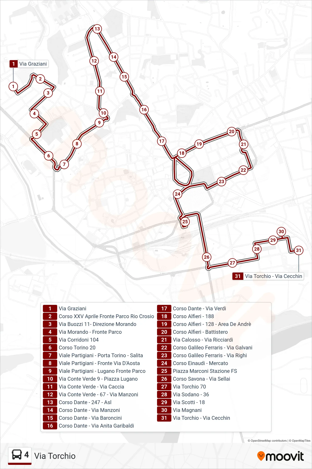 Linea 4 bus (Via Torchio) - Percorsi e fermate sulla mappa