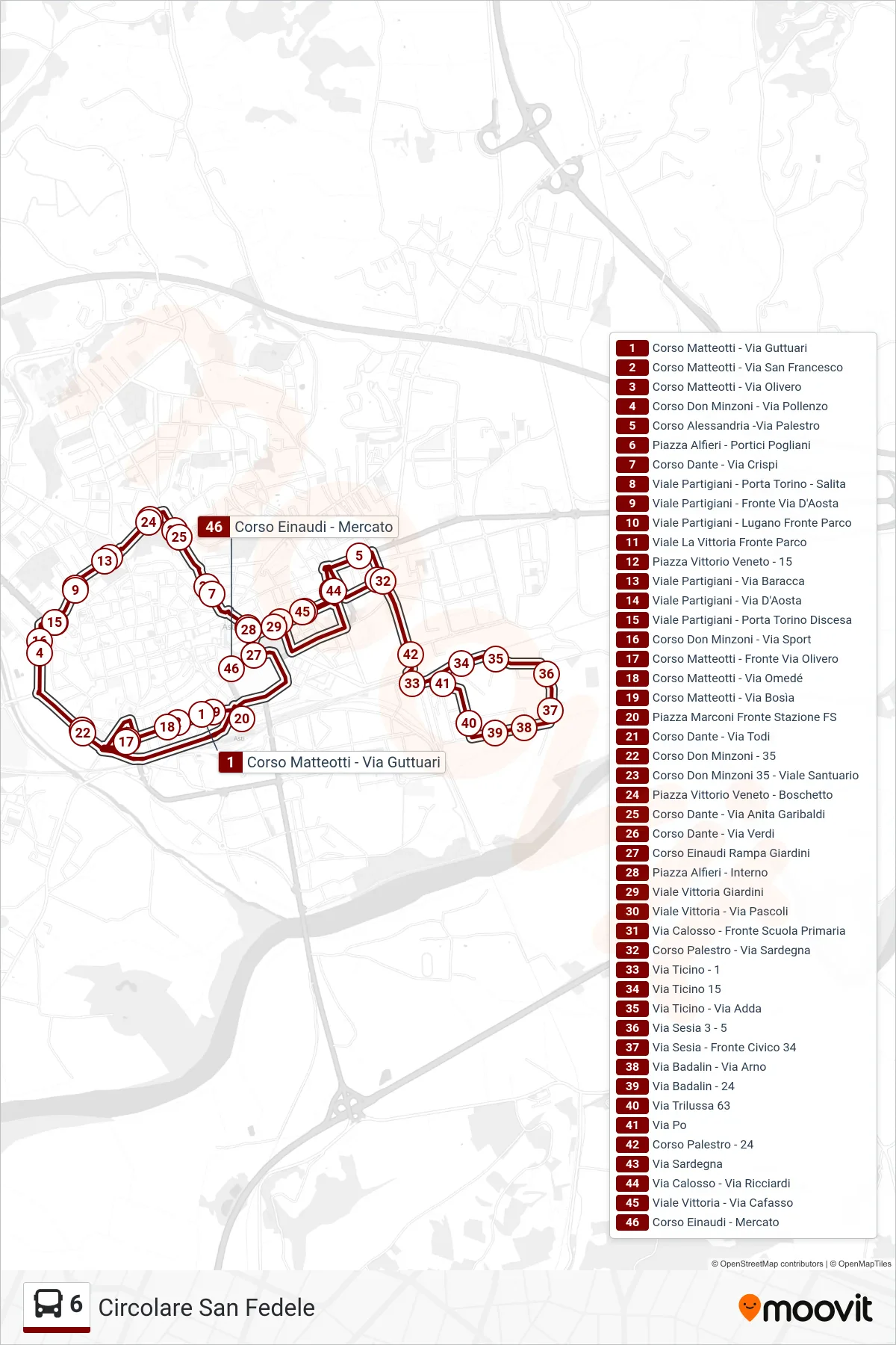 Linea 6 bus (Circolare San Fedele) - Percorsi e fermate sulla mappa