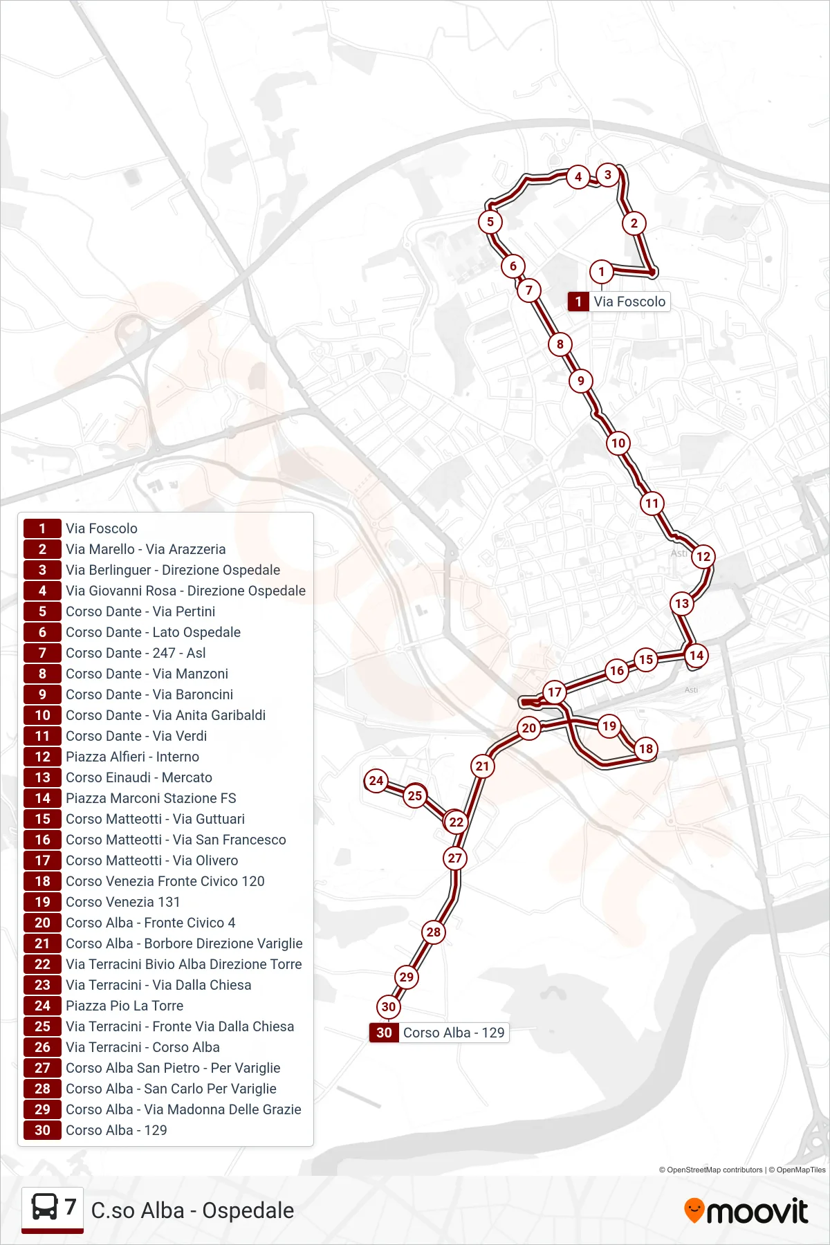 Linea 7 bus (Corso Alba) - Percorsi e fermate sulla mappa