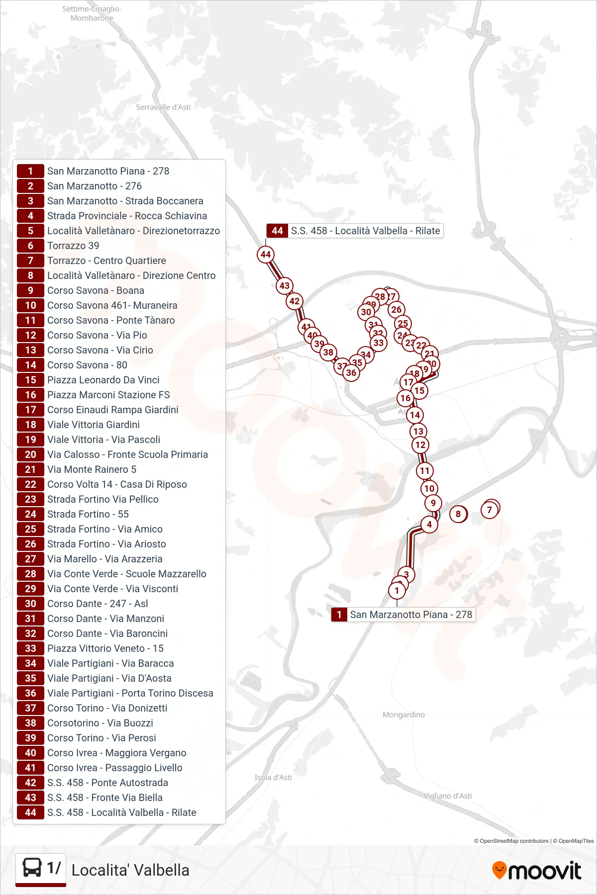 Linea 1/  bus (Localita' Valbella) - Percorsi e fermate sulla mappa
