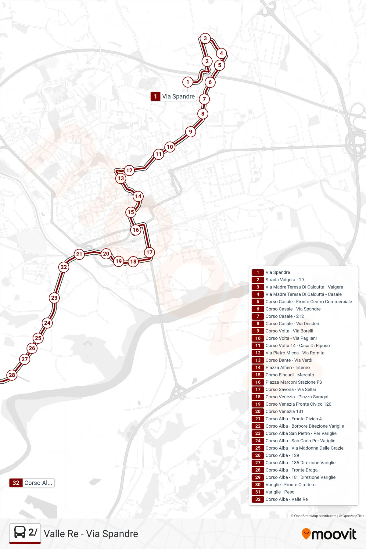 Linea 2/ bus (Variglie Valle Re) - Percorsi e fermate sulla mappa