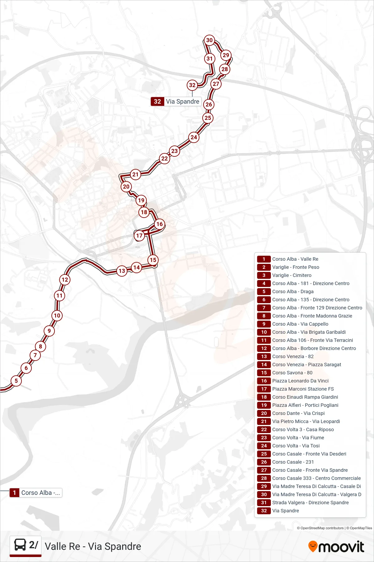 Linea 2/ bus (Via Spandre) - Percorsi e fermate sulla mappa