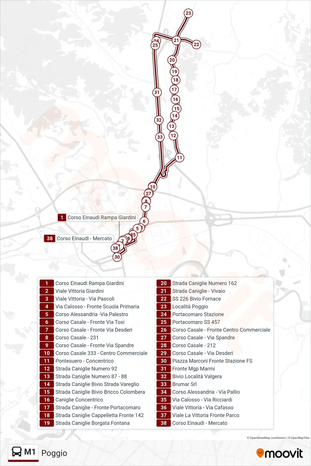 Linea M1  bus (Poggio) - Percorsi e fermate sulla mappa
