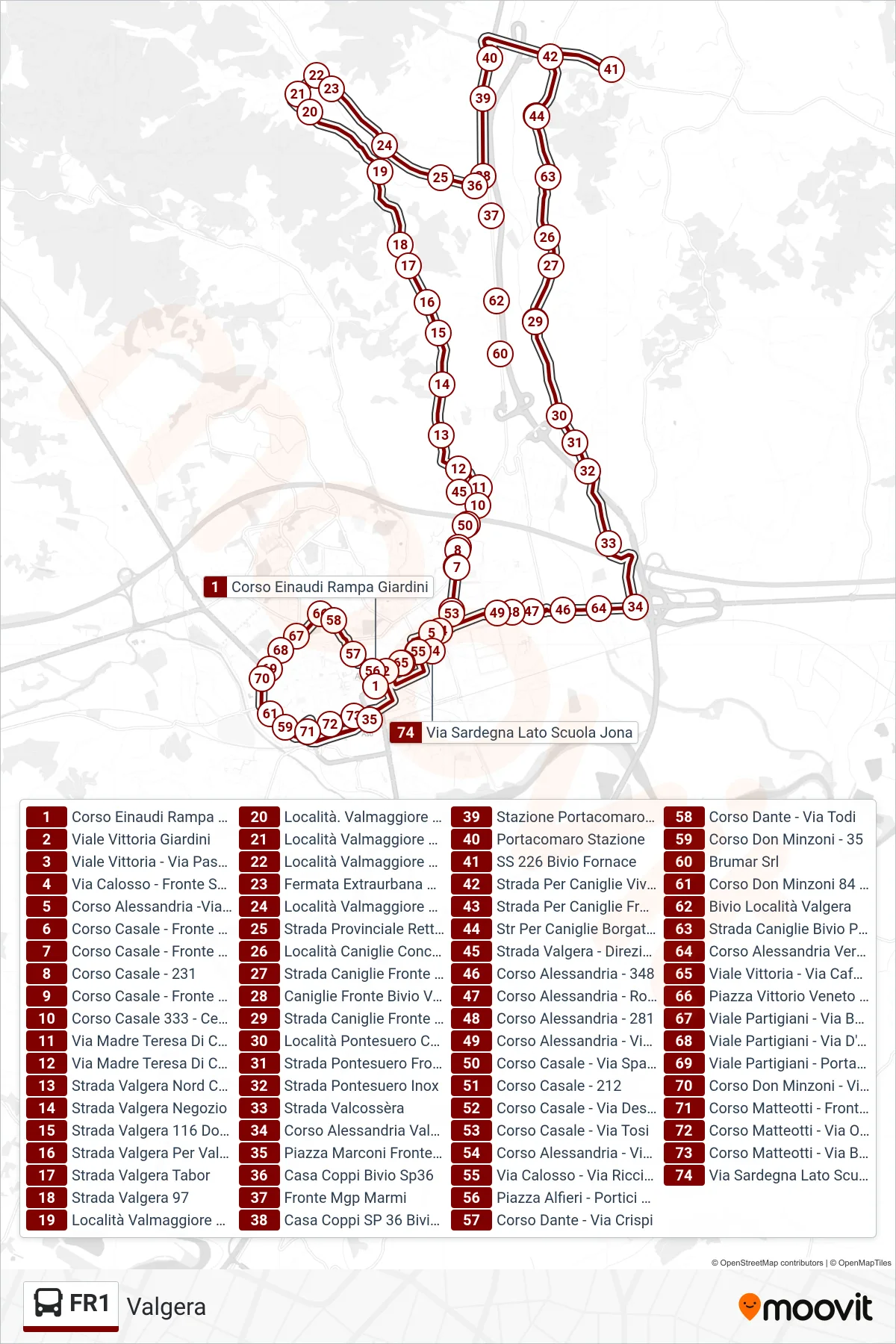 Linea FR1 bus (Valgera) - Percorsi e fermate sulla mappa
