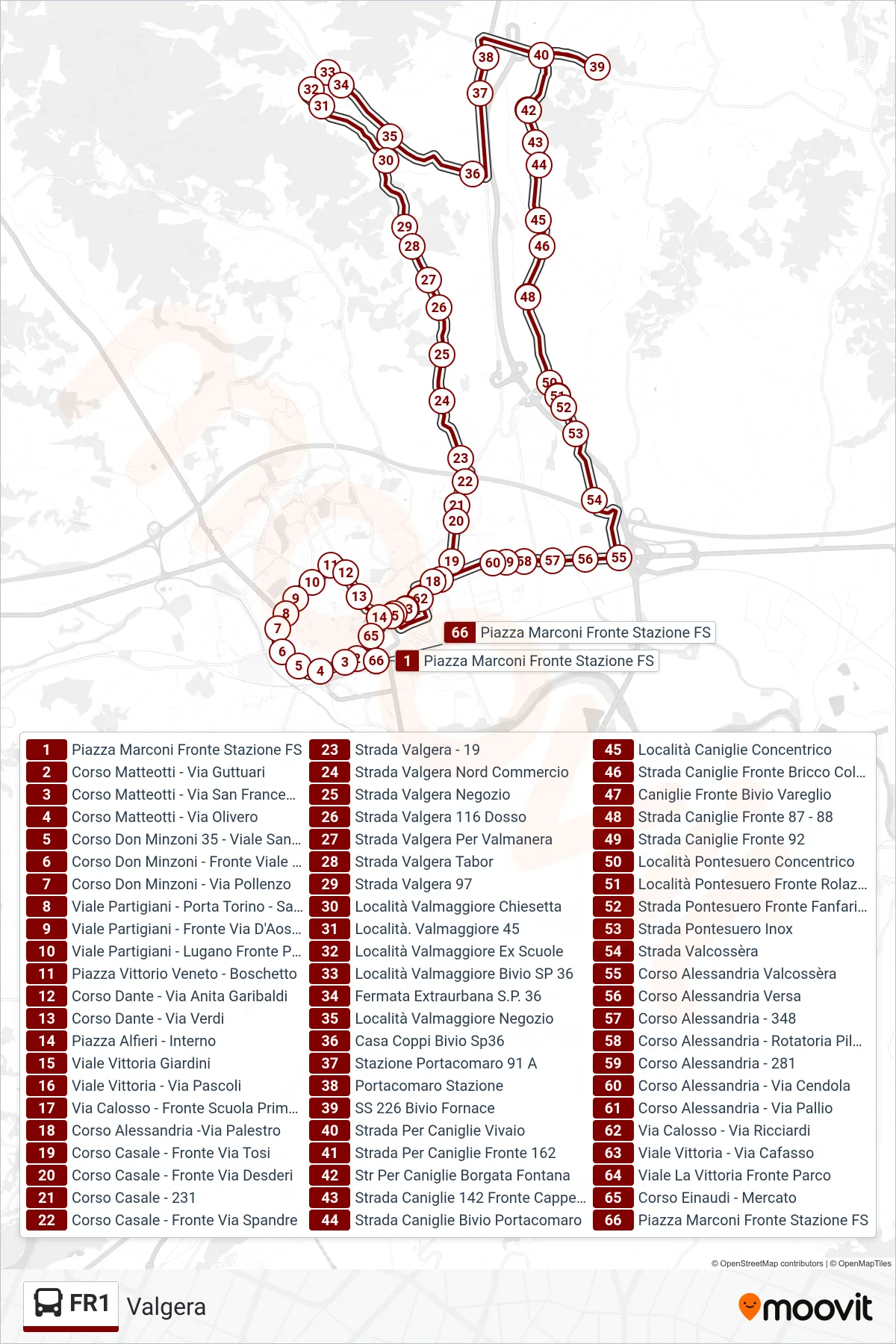 Linea FR1  bus (Valgera) - Percorsi e fermate sulla mappa