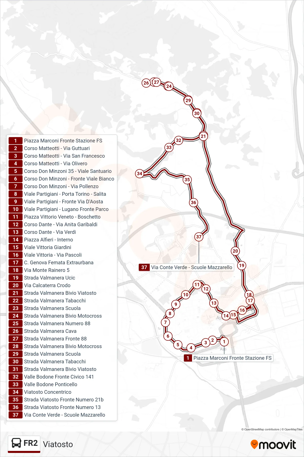 Linea FR2 bus (Viatosto) - Percorsi e fermate sulla mappa