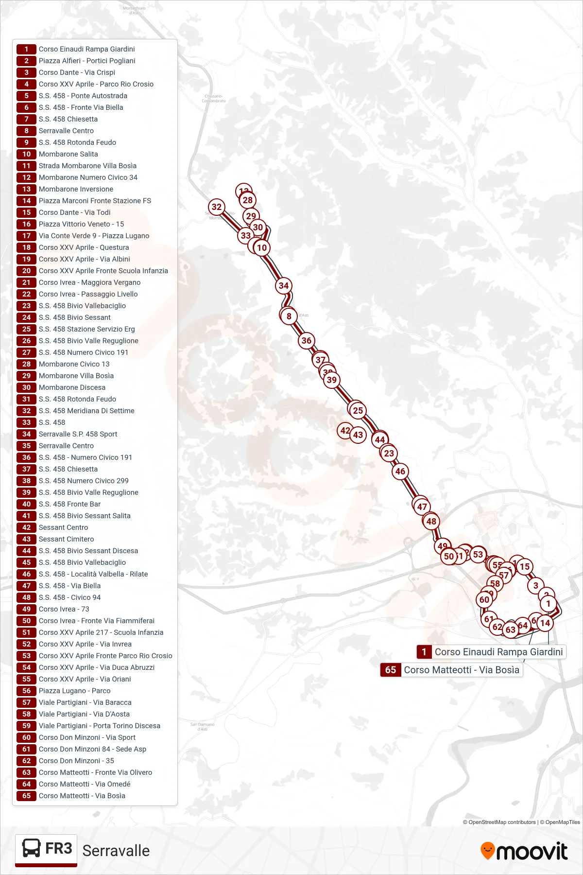 Linea FR3 bus (Serravalle) - Percorsi e fermate sulla mappa