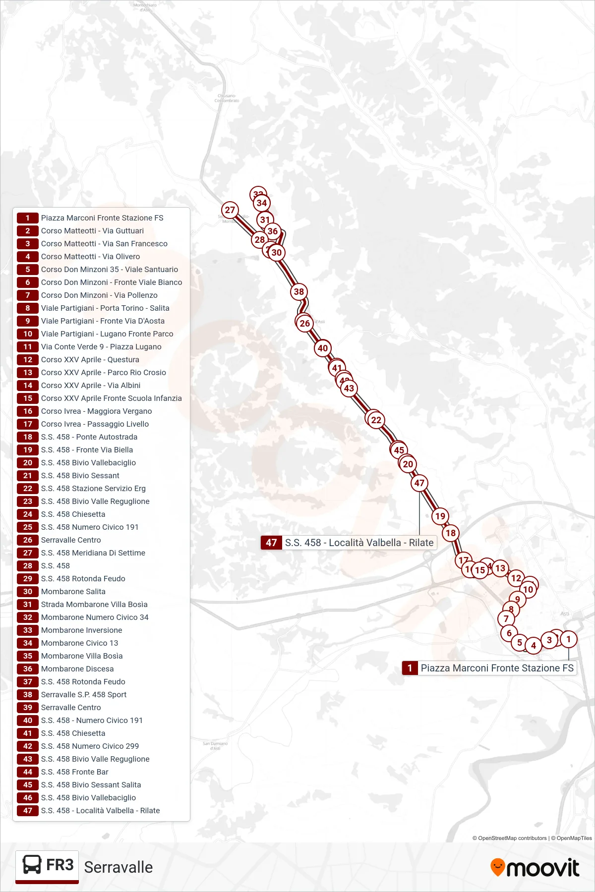 Linea FR3 bus (Serravalle) - Percorsi e fermate sulla mappa