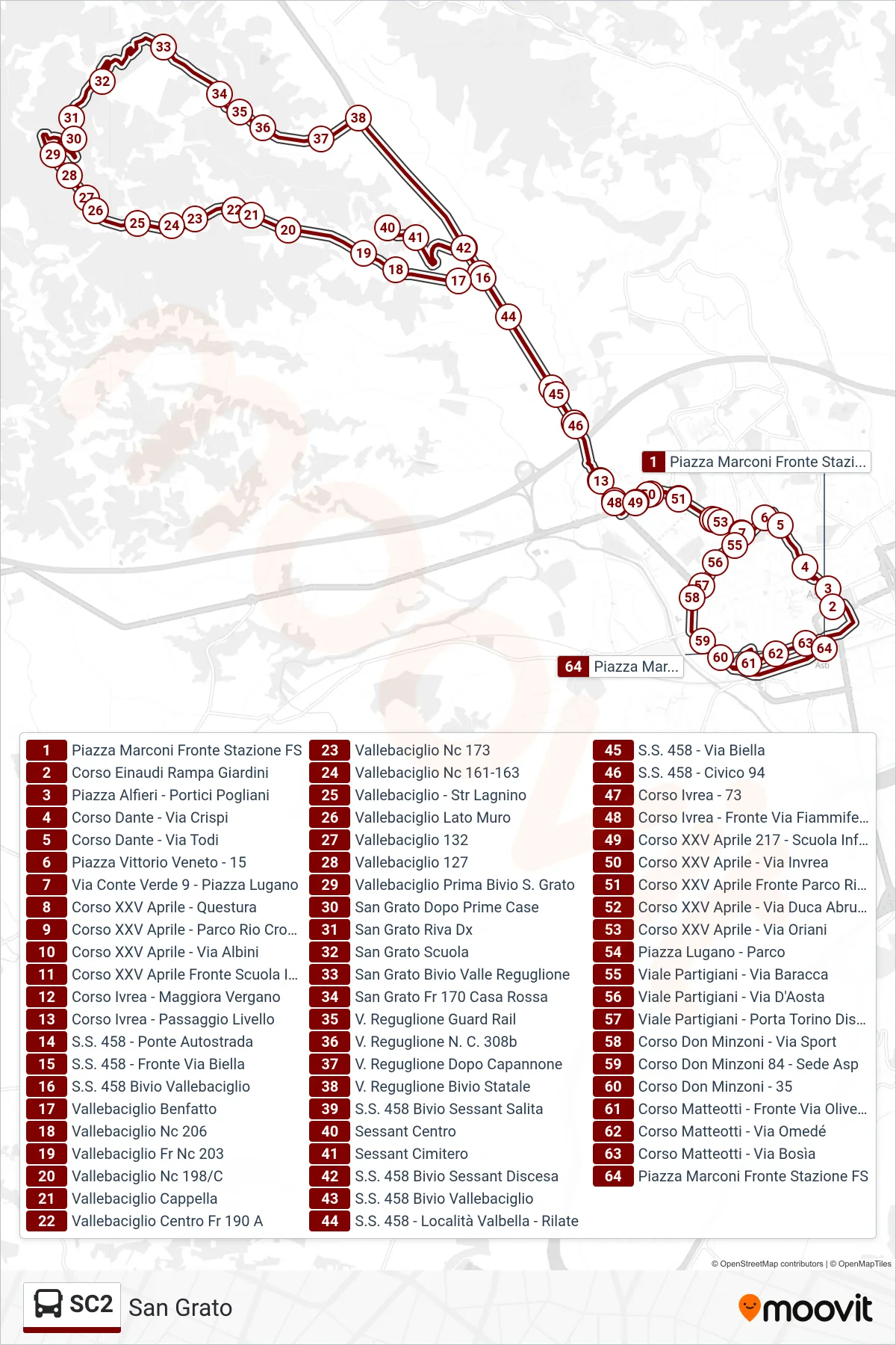 Linea SC2 bus (San Grato) - Percorsi e fermate sulla mappa