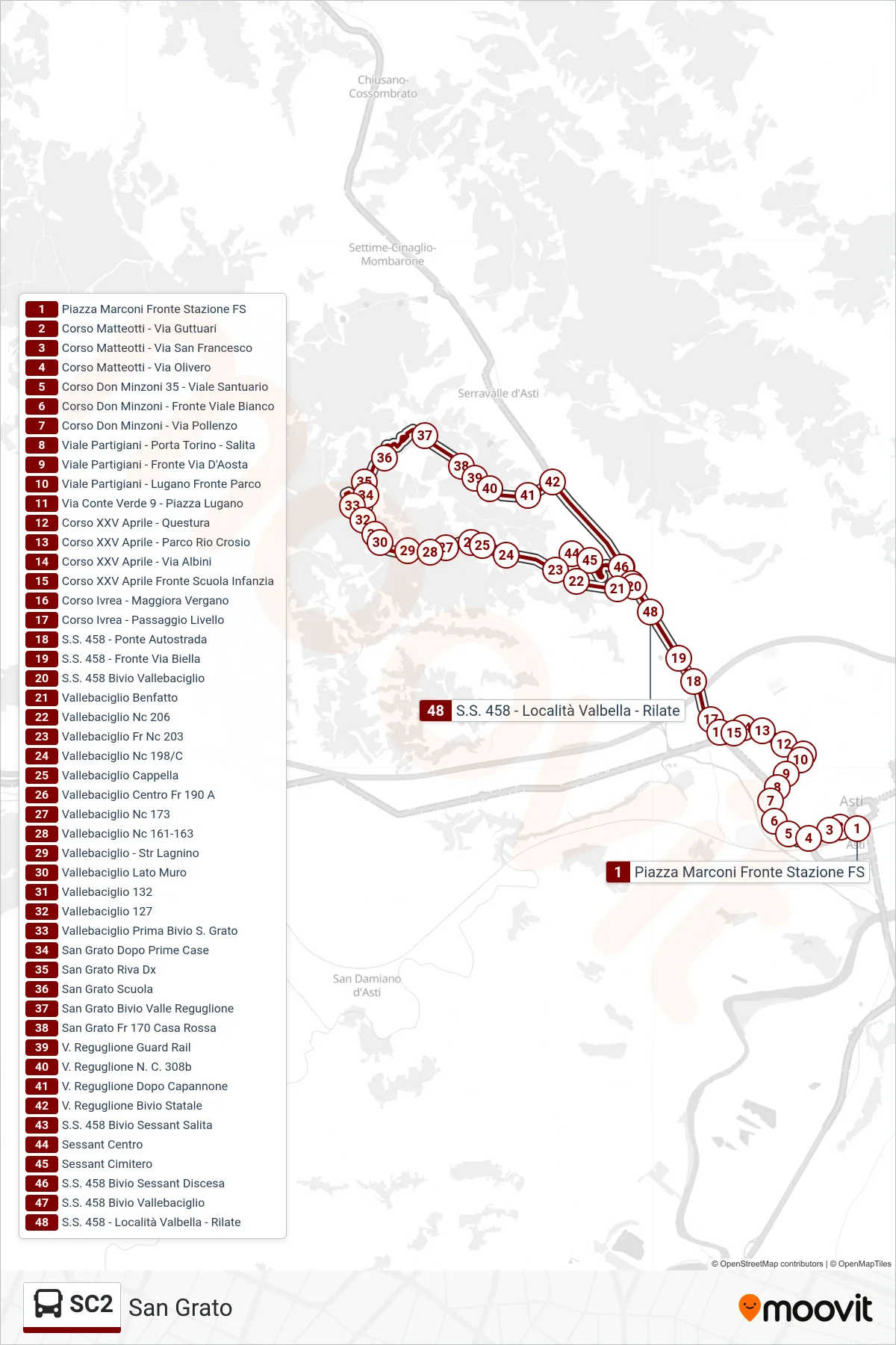 Linea SC2 bus (San Grato) - Percorsi e fermate sulla mappa