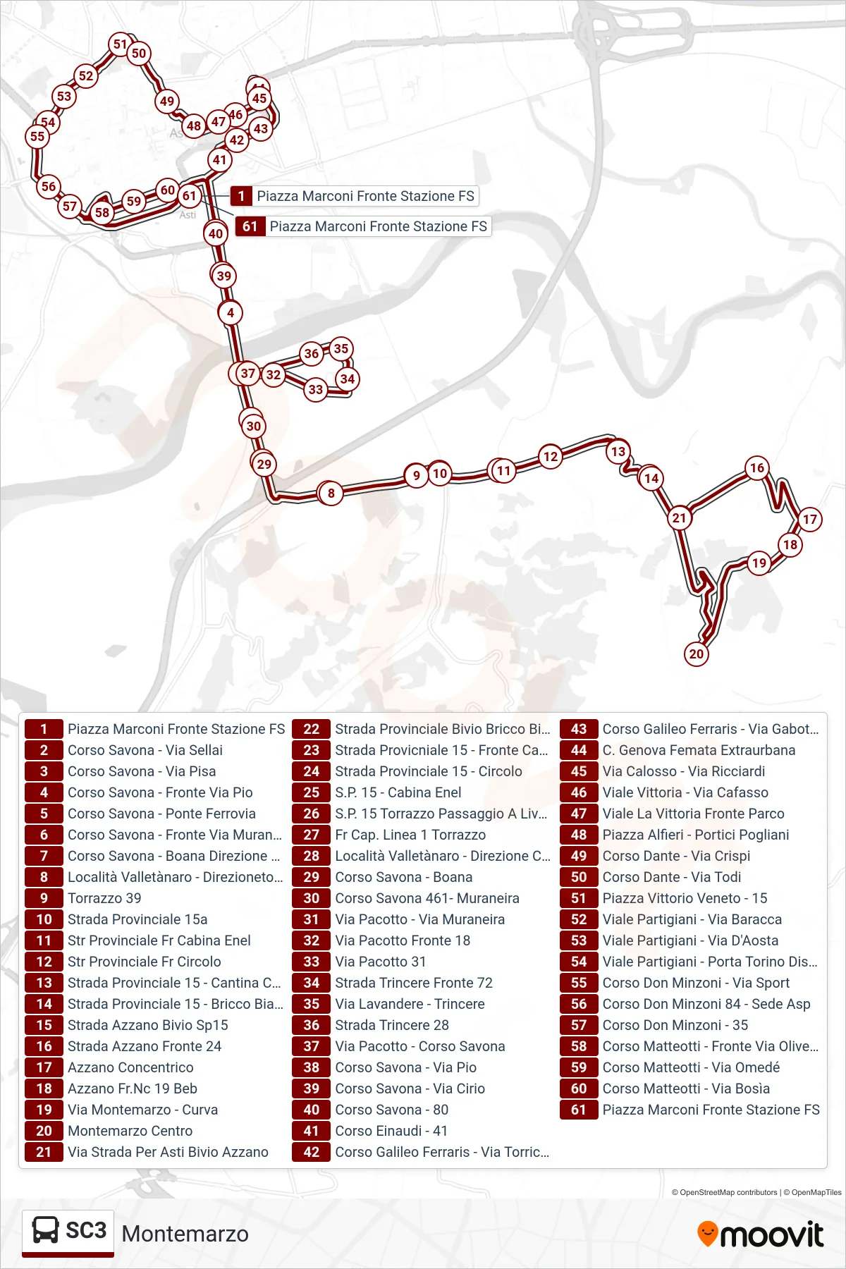 Linea SC3 bus (Montemarzo) - Percorsi e fermate sulla mappa