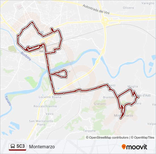 Percorso linea bus SC3