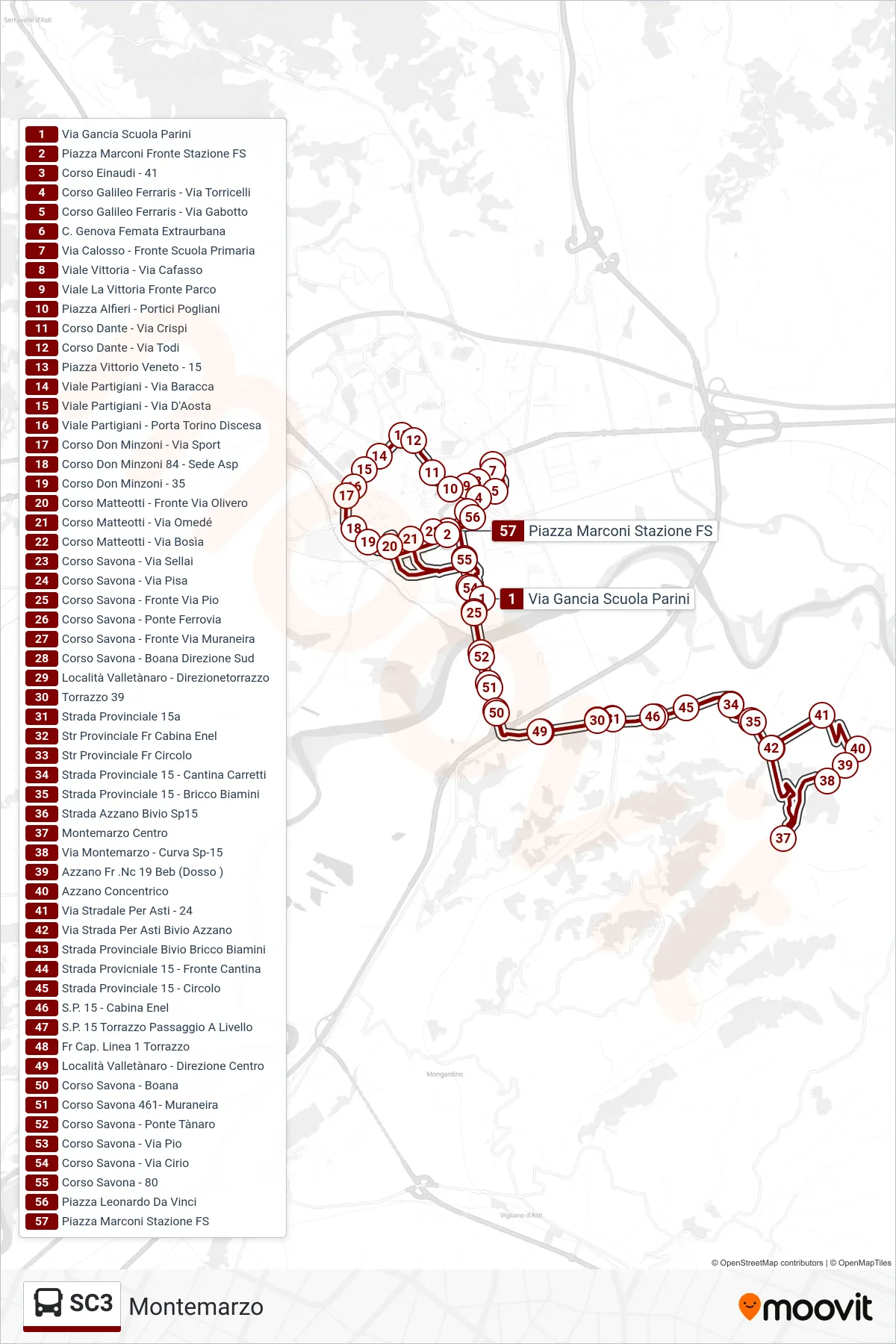 Linea SC3  bus (Montemarzo) - Percorsi e fermate sulla mappa