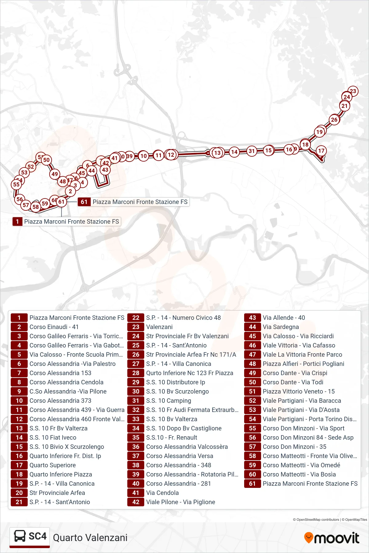 Linea SC4 bus (Quarto Valenzani) - Percorsi e fermate sulla mappa