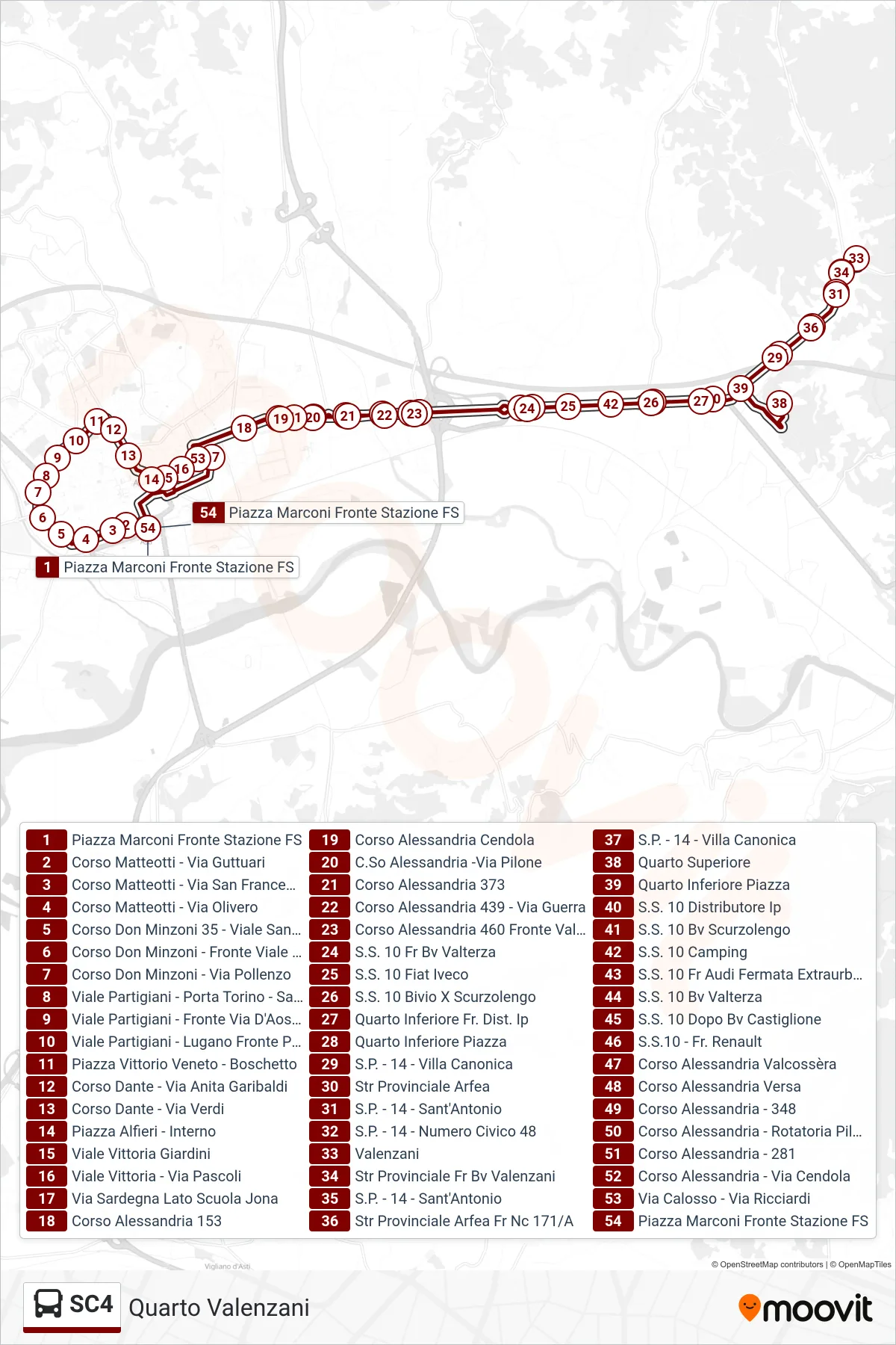 Linea SC4 bus (Quarto Valenzani) - Percorsi e fermate sulla mappa
