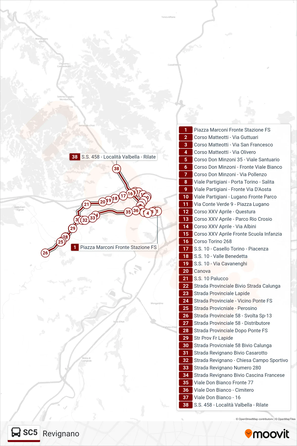 Linea SC5  bus (Revignano) - Percorsi e fermate sulla mappa