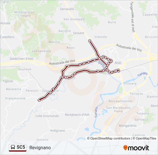 Percorso linea bus SC5