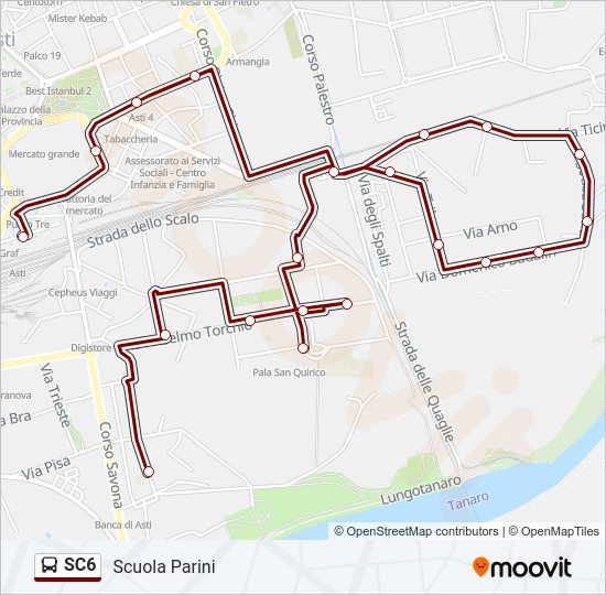 Percorso linea bus SC6