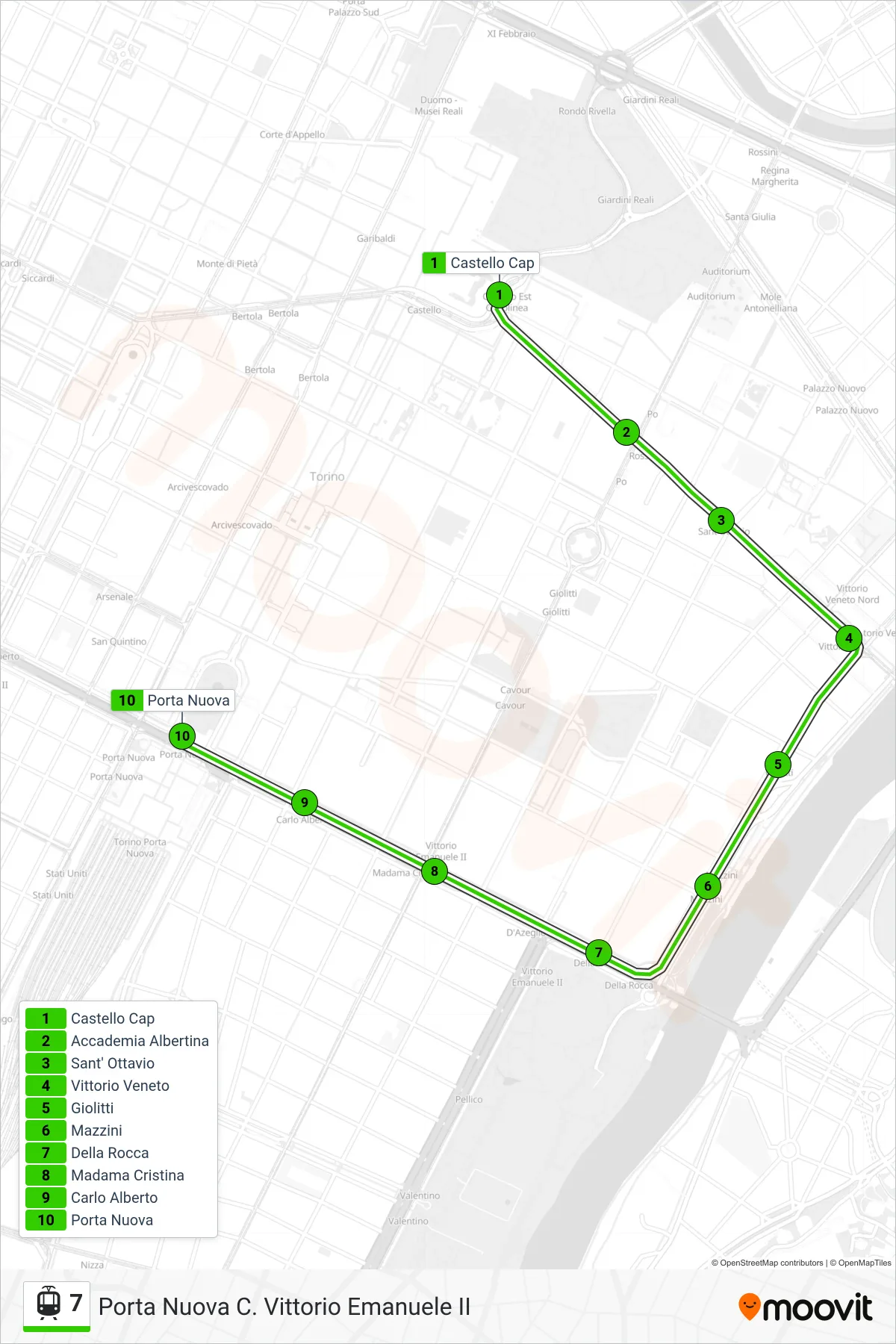 Linea 7 tram (Porta Nuova C. Vittorio Emanuele II) - Percorsi e fermate sulla mappa