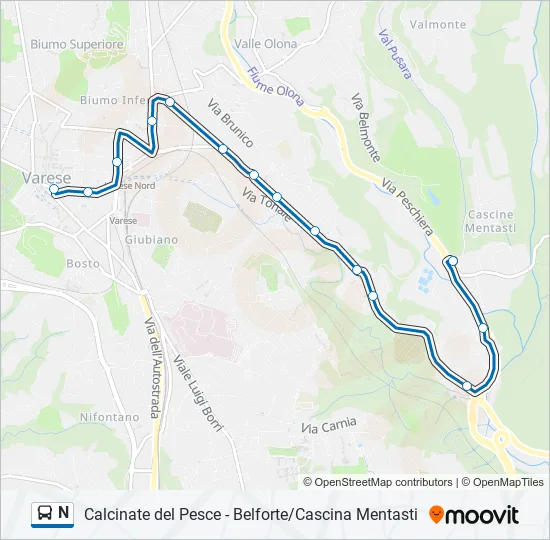 N Bus Line Map