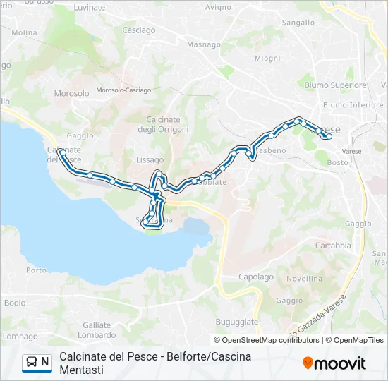 N Bus Line Map