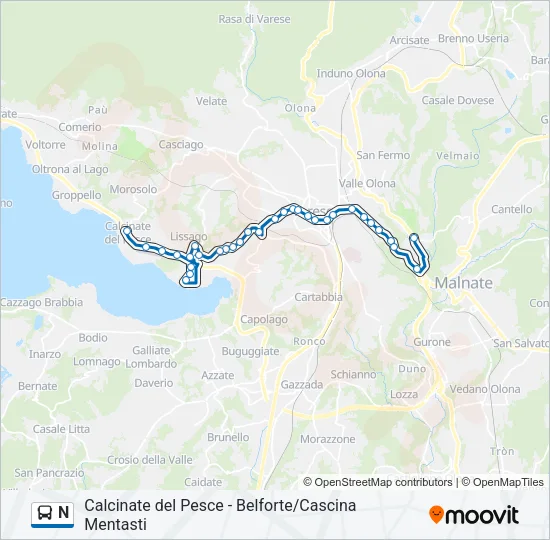 N Bus Line Map
