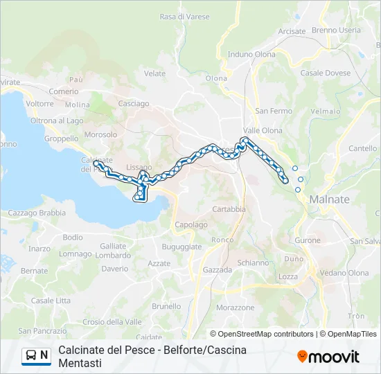 Percorso linea bus N