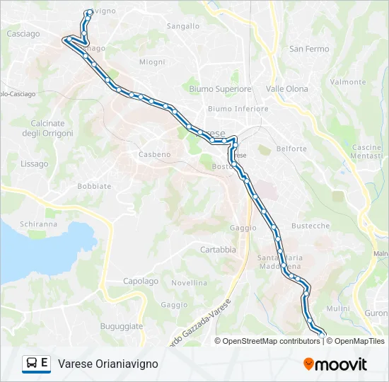 Percorso linea bus E