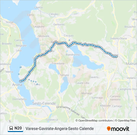 Percorso linea bus N20