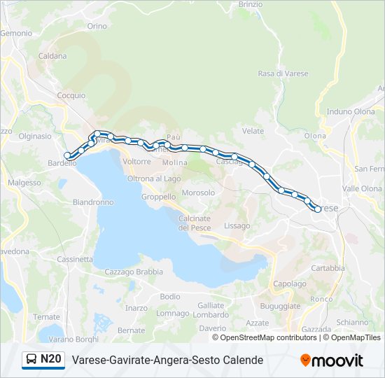 Percorso linea bus N20