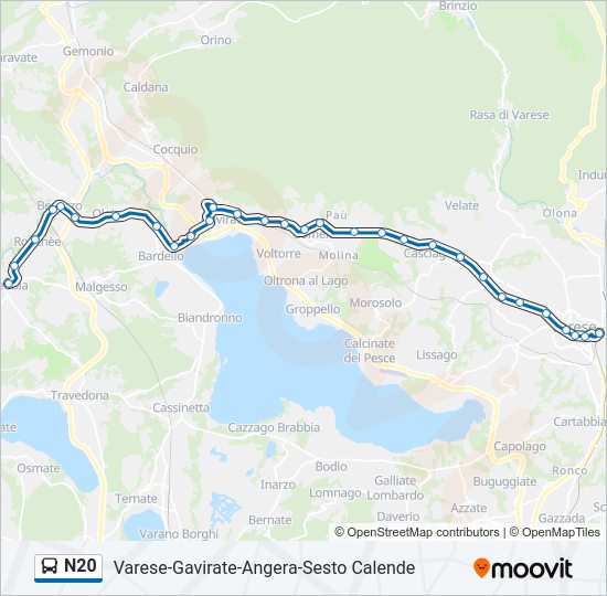 Percorso linea bus N20