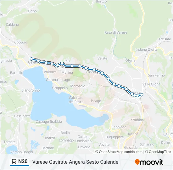 N20 Bus Line Map