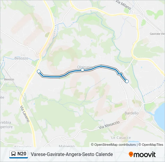 N20 Bus Line Map