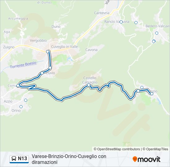 Percorso linea bus N13
