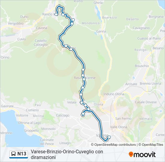Percorso linea bus N13