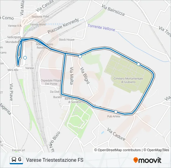 Percorso linea bus G