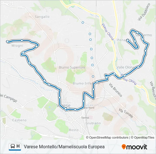 Percorso linea bus H