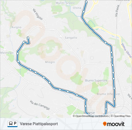 Percorso linea bus P