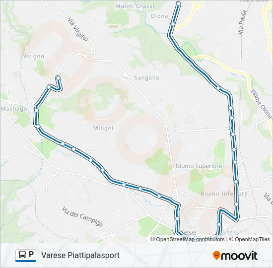 Percorso linea bus P
