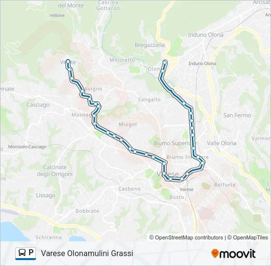 Percorso linea bus P