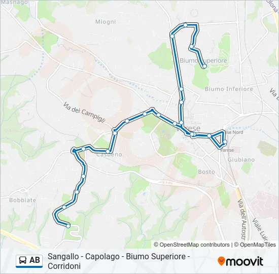 Percorso linea bus AB