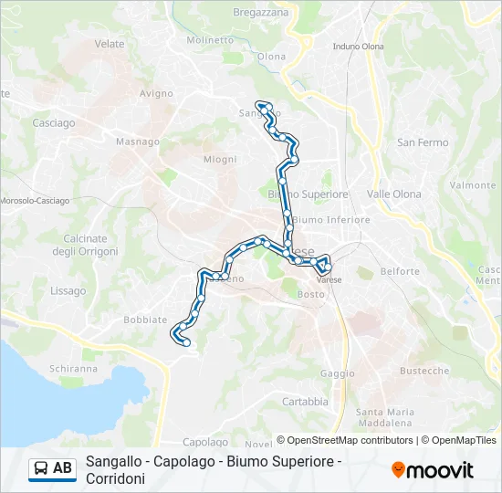 Percorso linea bus AB