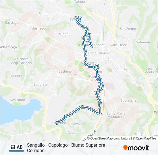 Percorso linea bus AB
