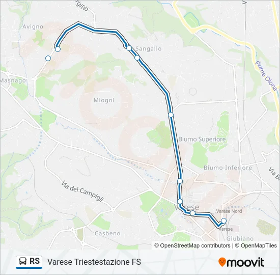 Percorso linea bus RS