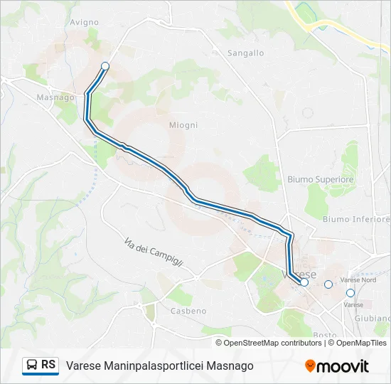 Percorso linea bus RS