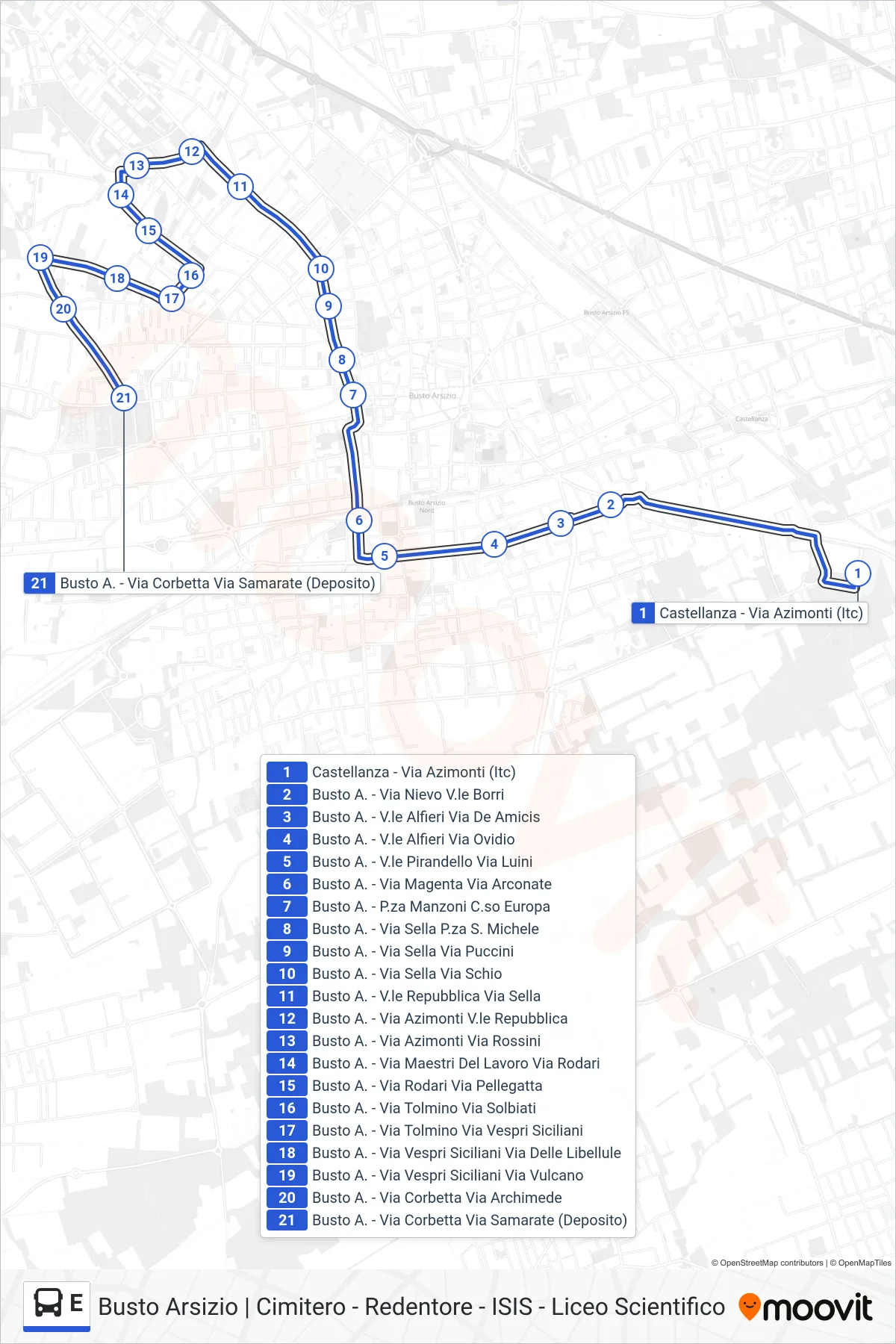 Linea E bus (Via Corbetta) - Percorsi e fermate sulla mappa
