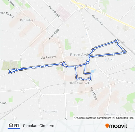 N1 Bus Line Map
