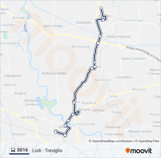 Percorso linea bus S016