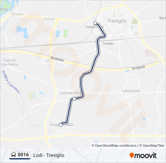 Percorso linea bus S016