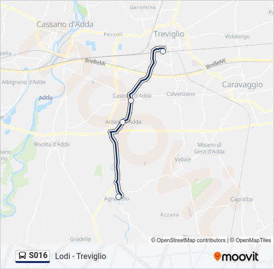 Percorso linea bus S016
